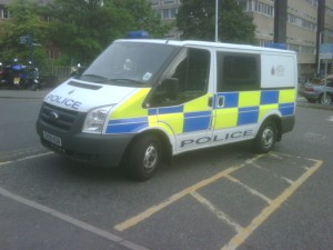 Police van in a disabled=