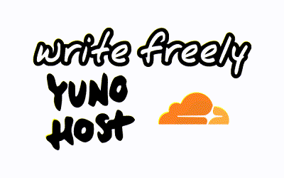 Loga writefreely, yunohost oraz przekreślone logo cloudflare