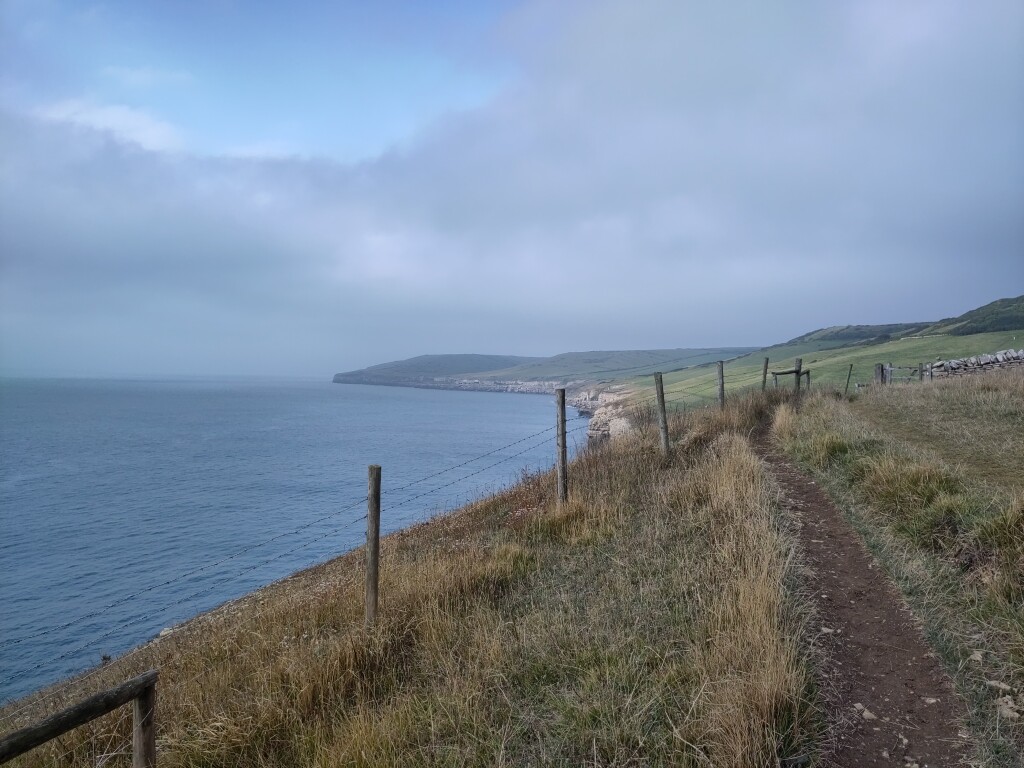 Swanage coastal path view towards Portland