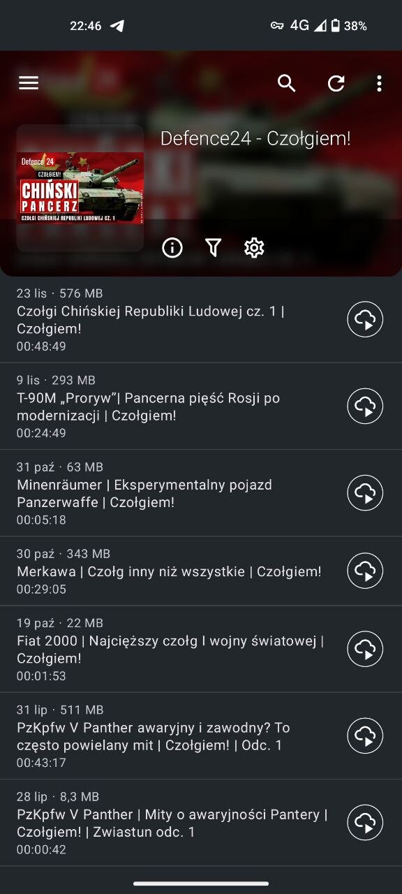 Dodana playlista Czołgiem! z kanału Defence24 jako podcast w AntennaPod