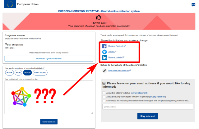 screenshot - feedback proposal about fediverse sharing on page of EUROPEAN CITIZENS’ INITIATIVE