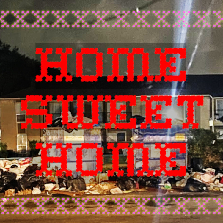 The exterior of Timber Ridge Apartments in Houston, a two story apartment block. The curb in front of the apartment block is mounded with overflowing dumpsters stacked three high, nearly obscuring the apartment building; these are ringed with chest-high piles of split garbage bags. Superimposed on the image, in needlepoint sampler font, is the legend HOME SWEET HOME."


Image:
Boy G/Google Maps (modified)
https://pluralistic.net/timberridge
