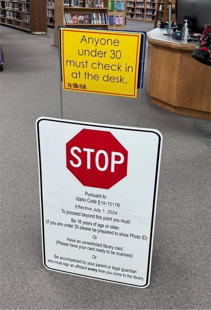 A real sign up in the lobby of an Idaho library warning children to stay out