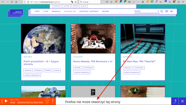 Screenshot - radiokapitał nie wyswietla ramki z mixcloud (przegladarka firefox)