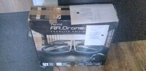 Parrot AR.Drone 2.0 waiting to be picked up by the delivery service and eventually sent to Ukraine to help documenting war crimes