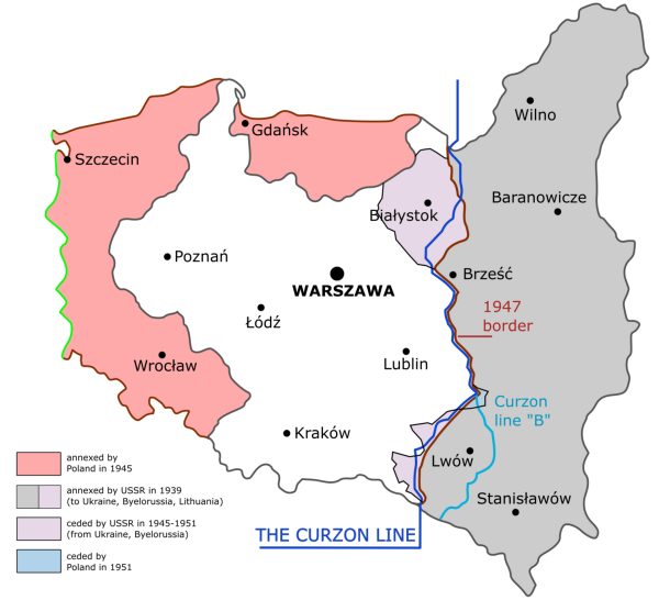 Map showing territorial changes of Poland following WWII