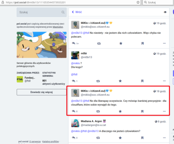 screenshot z konwerrsacji na pol.social