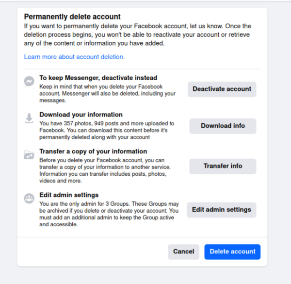 screenshot - delete facebook account