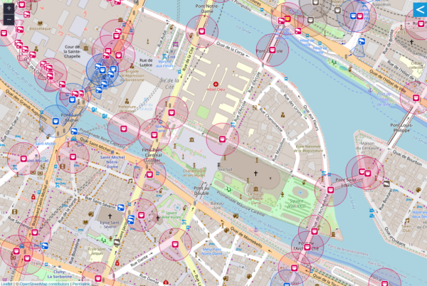Screenshot: Surveillance cameras mapped in Paris, France (2x zoom).