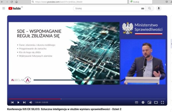 Konferencja IUS EX SILICO. Sztuczna inteligencja w służbie wymiaru sprawiedliwości. Prezentacja SECLAB - wspomaganie reguł zbliżania się