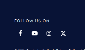 Screenshot from dw.com with the footer "follow us on"  - with logos for fb, yt, ig, x, but no mastodon