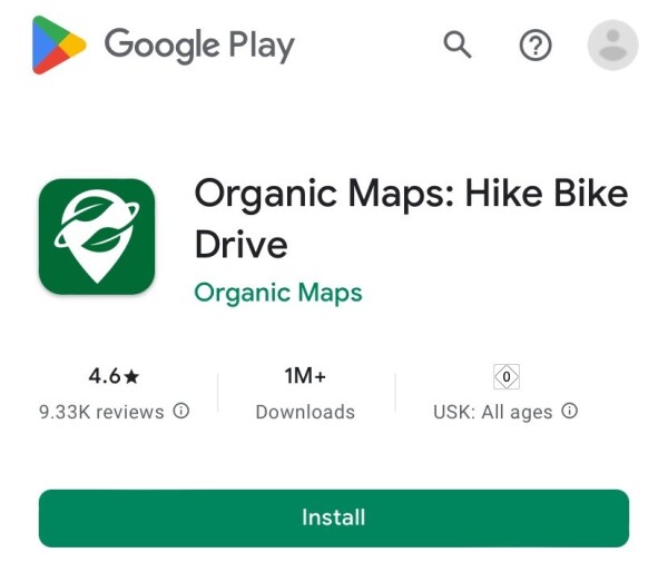 Screenshot of the Google Play listing for Organic Maps viewed from the Google Play website.