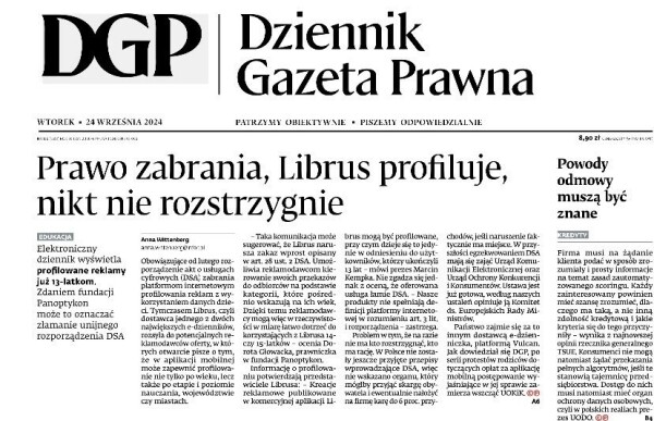 DGP
Prawo zabrania, Librus profiluje, nikt nie rozstrzygnie
Anna Wittenberg
skan artykułu