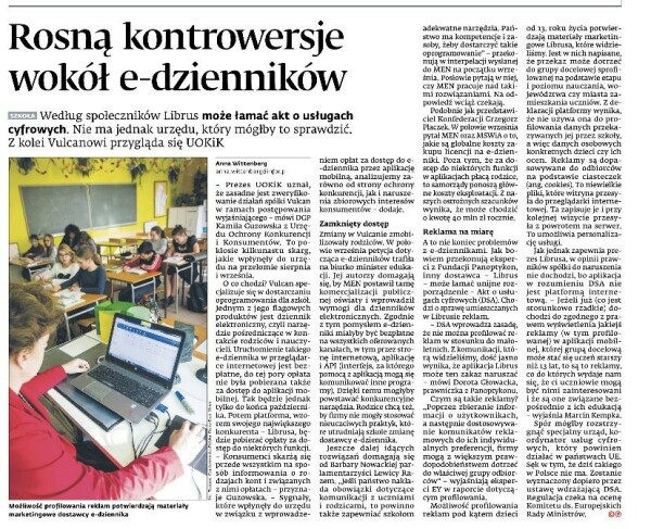 DGP
Rosną kontrowersje wokół e-dzienników
Anna Wittenberg
skan artykułu