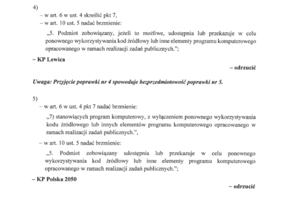 Poprawki do ustawy " o otwartych danych i ponownym wykorzystywaniu informacji sektora publicznego" dotyczące realizacji postulatu #PublicMoneyPublicCode