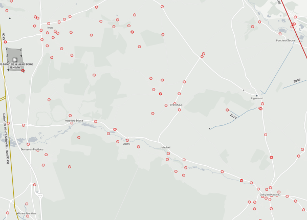 An image of a map showing a number of red circles representing validation issues.