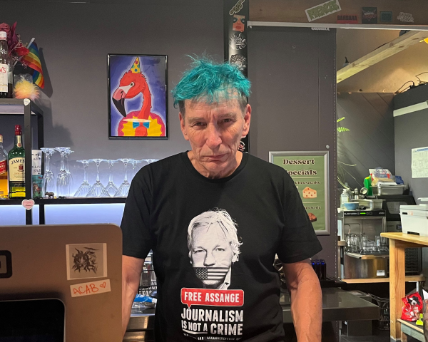 Dissent Cafe and Bar owner David Howe said his venue was shut down for about two hours on Wednesday as police investigated a complaint about hate imagery relating to the five posters. Photograph: Sarah Basford Canales/The Guardian