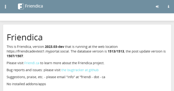 Screenshot of the Friendica information panel 