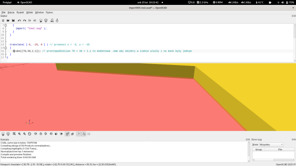 Obiekt w programie OpenSCAD do modelowania 3D